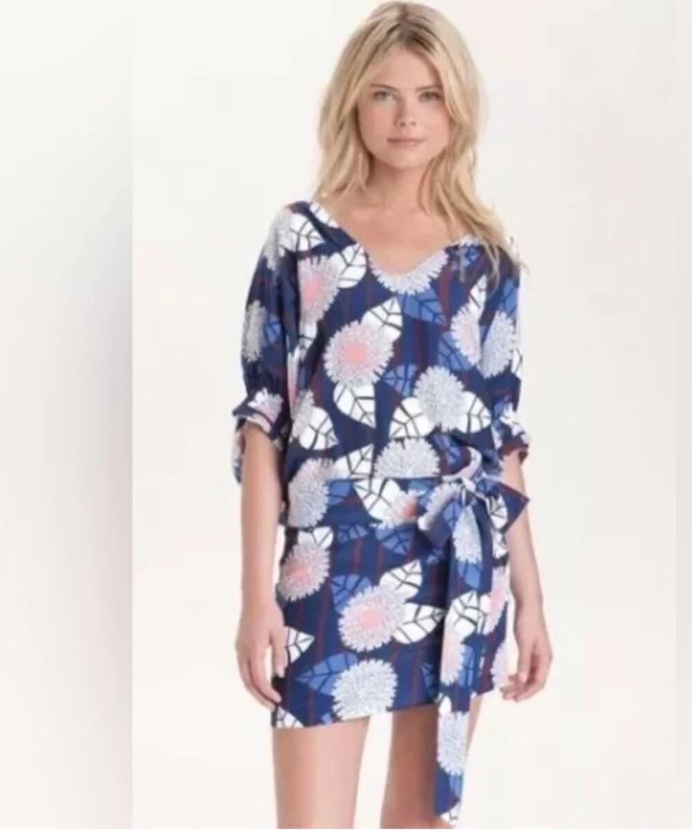 DIANE Von FURSTENBERG DVF Edna 100% Silk Floral Tie Waist Mini Dress Size 4 NWOT